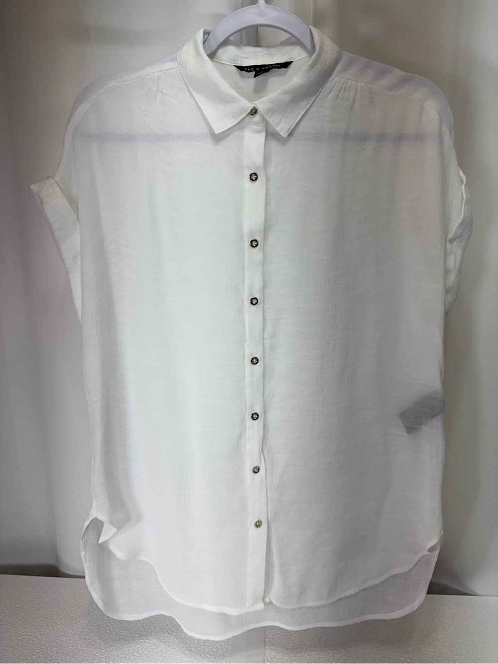 Zac & Rachel White Short-Sleeve Sheer Button-Down Shirt 3791